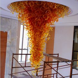 India Orange Red Big Size Hand Blown Glass Chandelier Lamp Art Decor Pretty Murano Large Hotel Ceiling Lights