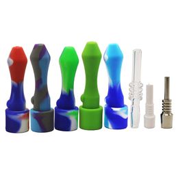 Headshop214 CSYC SI002 Silicone Smoking Pipe Colourful Silicon Dab Rig Pipes With Cap 10mm Titanium Quartz Ceramic Nail Dabs