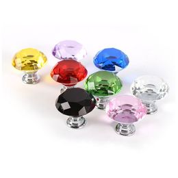 Professional Colorful 30mm Diamond Shape Design Crystal Glass Door Knobs Cupboard Drawer Cabinet Wardrobe Pull Handle Knobs lin4875