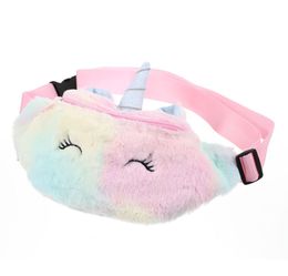 Kids Girls Cute Plush Shoulder Waistbag Pack Coin Change Pouch Purse Cute horn horse sports bag Gradient Colour