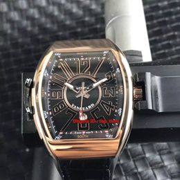 5 style high quality Watch Vanguard Rose Gold Automatic Mens Watch V 45 SC DT Blue Dial Rubber Strap Gents Watches258Q