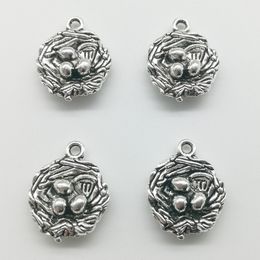 100pcs Bird's Nest Charms Pendants Retro Jewellery Accessories DIY Antique silver Pendant For Bracelet Earrings Keychain 18*15mm