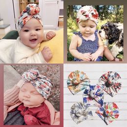 Europe Infant Baby Girls Hat Knot Florals Headwear Child Toddler Kids Beanies Turban Donuts Flowers Hats Children Cotton Hat 5 Colours 14946