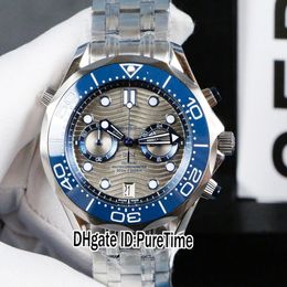 New Diver 300M Quartz Chronograph Mens Watch Blue Ceramics Bezel Gray Texture Dial Stainless Steel Bracelet 210.30.44.51.06.001 Puretime a1