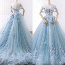 2019 Colored Plus Size Wedding Dresses Sweetheart Off the Shoulder Lace Appliques Light Blue Corset Back Bridal Gowns with Court Train