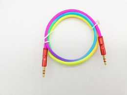 AUX Audio Cable 1m/3ft OD 4.0 3.5mm dual male Bamboo Copper Shell Plug Rainbow Woven Cloth 20+