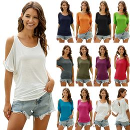 Summer Tops Women T-Shirt Sexy Casual Loose Off Shoulder Bat Short Sleeve Tops 11 Colour Plus Size Women Clothing