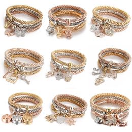 3 color/set Tree of Life bracelets women Crystal Crown Musical symbol Elephant Key lock owl Charm Wrap bracelet For Men Jewellery Bulk