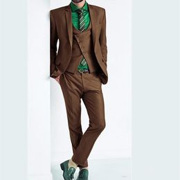 New Fashion Brown Groom Tuxedos Notch Lapel Men Wedding Tuxedos Men Jacket Blazer Excellent 3 Piece Suit(Jacket+Pants+Tie+Vest) 1666