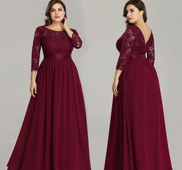 Lace Chiffon A-line Modest Mother of the Bride Dresses Jewel Neck A-line Floor Length Mother's Plus size Formal Party Dress SD3404