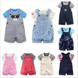 Kids Designer Clothes Baby Summer Casual Clothing Sets Boys Striped Short Sleeve Tops Suspender Suits Girls Floral T-Shirts Overalls C6056