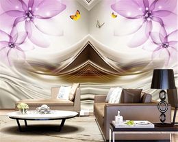 3d Photo Wallpaper European-style beautiful fantasy purple lily jewelry butterfly background HD Decorative Beautiful Wallpaper