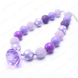 Purple Color Kid Chunky Necklace Diamond Pendant Bubblegum Bead Chunky Necklace Children Jewelry For Toddler Girls