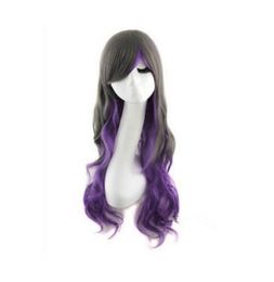 WIG Free Shipping Fashion Lolita Long Curly Wavy Black&Purple Mixed Cosplay Anime Party Wigs