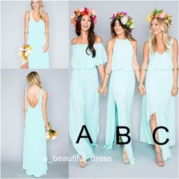 Summer Beach Bohemian Mint Green Bridesmaid Dresses Mixed Style Flow Chiffon Side Split Boho Evening Dress Cheap Bridesmaid Gowns ED1219