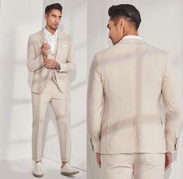 Beige Men Suits Simple Wedding Suits Custom Made Bridegroom Groomsmen 3Piece Slim Fit Formal Blazer Prom Tuxedos