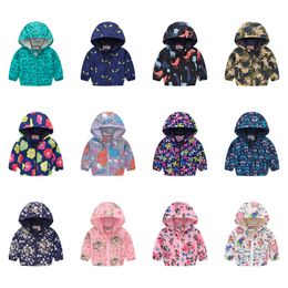 Kids Boys Girls Cartoon Hooded Jacket Floral Printed Coat Camouflage Long Sleeve Zipper Jackets Spring Baby Outerwear Children Tops D21803