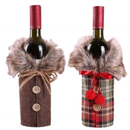 -Рождественские красные винные сумки для бутылки для бутылки крышки льняные шампанские охватывает рождественские вечеринки одежда для бутылок домашнего декора
