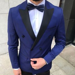 Popular Double-Breasted Groomsmen Peak Lapel Groom Tuxedos Men Suits Wedding/Prom Best Man Blazer ( Jacket+Pantst+Tie) 708
