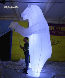 Outdoor Parade Performance Lighting Inflatable Polar Bear Puppet 3.5m Walking Blow Up Animal Mascot White Bear Costume For Event