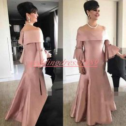 Noble Satin Bateau Neck Plus Size Mother Formal Wear Dusty Pink Evening Party Wedding Guest Dress Mother Of The Bride Dress Suit Gowns