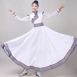 Mongolian festival Dance costume blue and white porcelain stage wear princess long dress folk dancing gown carnival fancy apparel