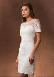 2019 New Sheath Lace Short Wedding Dress With Short Sleeves Women Informal Reception Dress For Wedding Party Fitted Bridal Gowns
