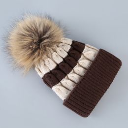 Fashion-2017 Winter Real raccoon fur ball cap pom poms winter hat women girl 's hat knitbeanies cap bnew thick female cap 5 Colours