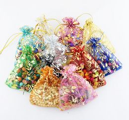 500pcs Patterns Luxury Organza Jewellery Bags Christmas Wedding Voile Gift Bag Drawstring Jewellry Packaging Gift Pouch 7*9cm