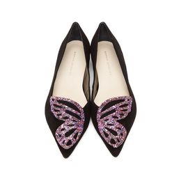 shipping fashion Free Ladies sheepskin suede Pointed shoes low heels Sequins Glitter butterfly ornaments