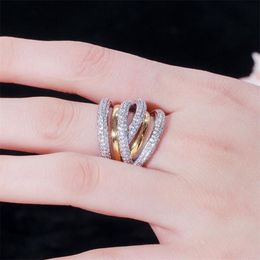 US Size 5-10 Stunning Luxury Jewellery 14K White Gold Fill Pave White Sapphire CZ Diamond Women Wedding Engagement Cross Band Ring G306z