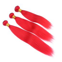 Pure Red Virgin Brazilian Human Hair Bundles Silky Straight Hair Weaving 3Pcs Lot Colored Red Virgin Human Hair Weaves Extensions 10-30"