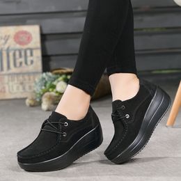 Hot Sale-2017 Autumn women flats shoes thick soled high platform shoes leather suede shoes lace up flats creepers