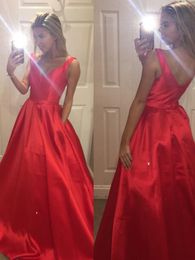 Red Evening Dress Party Long Formal Dress Evening Gown Party with Train Zipper Back Plus Simple Design