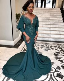 2020 Arabic Aso Ebi Navy Blue Sexy Evening Lace Beaded Mermaid Prom Dresses Cheap Formal Party Second Reception Gowns ZJ055