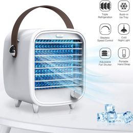 Mini Portable Air Coolers conditioner Small USB Rechargeable Desktop Cooling Fan Built-in Ice Box with LED Night Light for Office Home