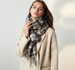 Fashion- Scarves Autumn Winter New Female Wool Plaid Scarf Lady Wide Lattices Long Shawl Wrap Blanket Warm Tippet