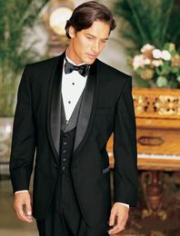 Classic Designe Black Groom Tuxedos Shawl Lapel One Button Groomsmen Mens Wedding Tuxedos Excellent Man Suit(Jacket+Pants+Vest+Tie) 750