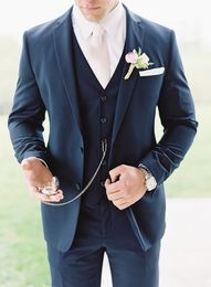 Blue Spring Men Suits 2019 Groom Tuxedos Two Buttons For Business Tuxedos Beach Wedding Suit (Jacket+Vest+Pants+Tie)