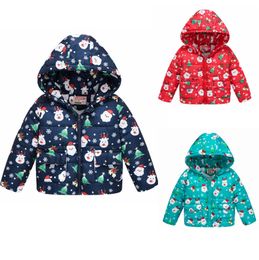 Christmas Kids Coats Baby Girls Winter Cotton Jacket Toddler Boy Warm Hooded Outerwear Xmas Baby Clothing 3 Colors Optional 30pcs DW4368