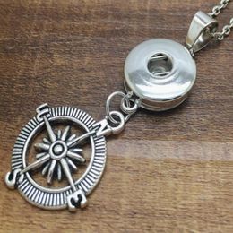 Fashion-y Items Antique Silver Nautical Compass Snap Covered Button Charm Pendant Necklace Fashion Jewellery DIY For Women K189