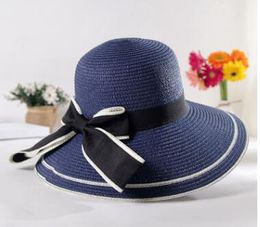 Fashion--2018 New Fashion Womens Outdoor Protection Sun Hat Summer Beach Cap Bowknot Sun Hat Straw Hat Wide Brimmed