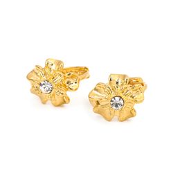 24K Gold Colour Round Flower Earrings Jewellery Fashion Simple African Women Crystal Stone Earrings
