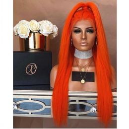 New Fashion Straight 360 lace Heat Resistant Hai wig long orange Color Synthetic Lace Front Wigs for Cosplay Make up