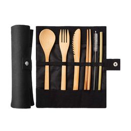 Travel Flatware Bamboo Utensils SetReusable Eco Friendly Portable Cutlery Tableware Travel Supplies Camping Accessories @C