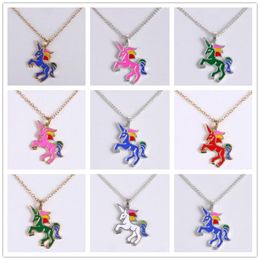 12 Colours Fashion Unicorn Necklace for Girls Children Kids Enamel Cartoon Horse Jewellery Women Animal Pendant Necklace