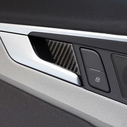 Carbon Fibre Interior Door Bowl Frame Decoration Cover Sticker Trim For Audi A4 B9 2017-19 Car Styling Auto Accessories