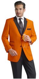 trajes de boda para hombre naranja Rebajas Nuevos trajes de baile de color naranja para el novio, trajes de fiesta de negocios de hombres de boda elegantes y ajustados (Chaqueta + Pantalones + Corbata) NO: 1195