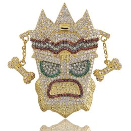 Iced Out Chain Cubic Zircon Gold Fashion UKA mask Pendant Necklace Hip Hop Jewellery Statement Necklaces For Man Women Gifts