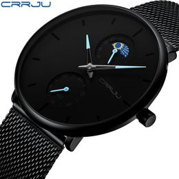 Crrju Luxury Top Brand Man 3atm Waterproof Clock Men's Analogue Quartz 24 Hour Watches Men Sport Full Steel Wristwatch Relogio Y19052103